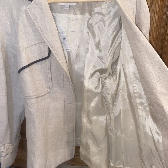 NWT LOFT Ann Taylor Blazer Jacket Women’s 14 Linen Lined Belt Two Snap Buttons - Picture 7 of 11